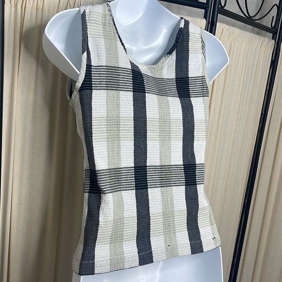 VINTAGE 90’S KAREN HART- CREAM, WHITE & BLACK  STRETCHY TANK TOP SIZE MEDIUM - Picture 8 of 10